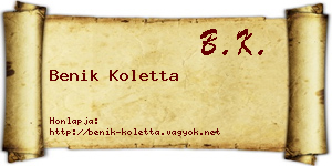 Benik Koletta névjegykártya